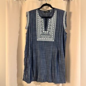 Ivanka Trump Blue Dress with White Embroidery Sides